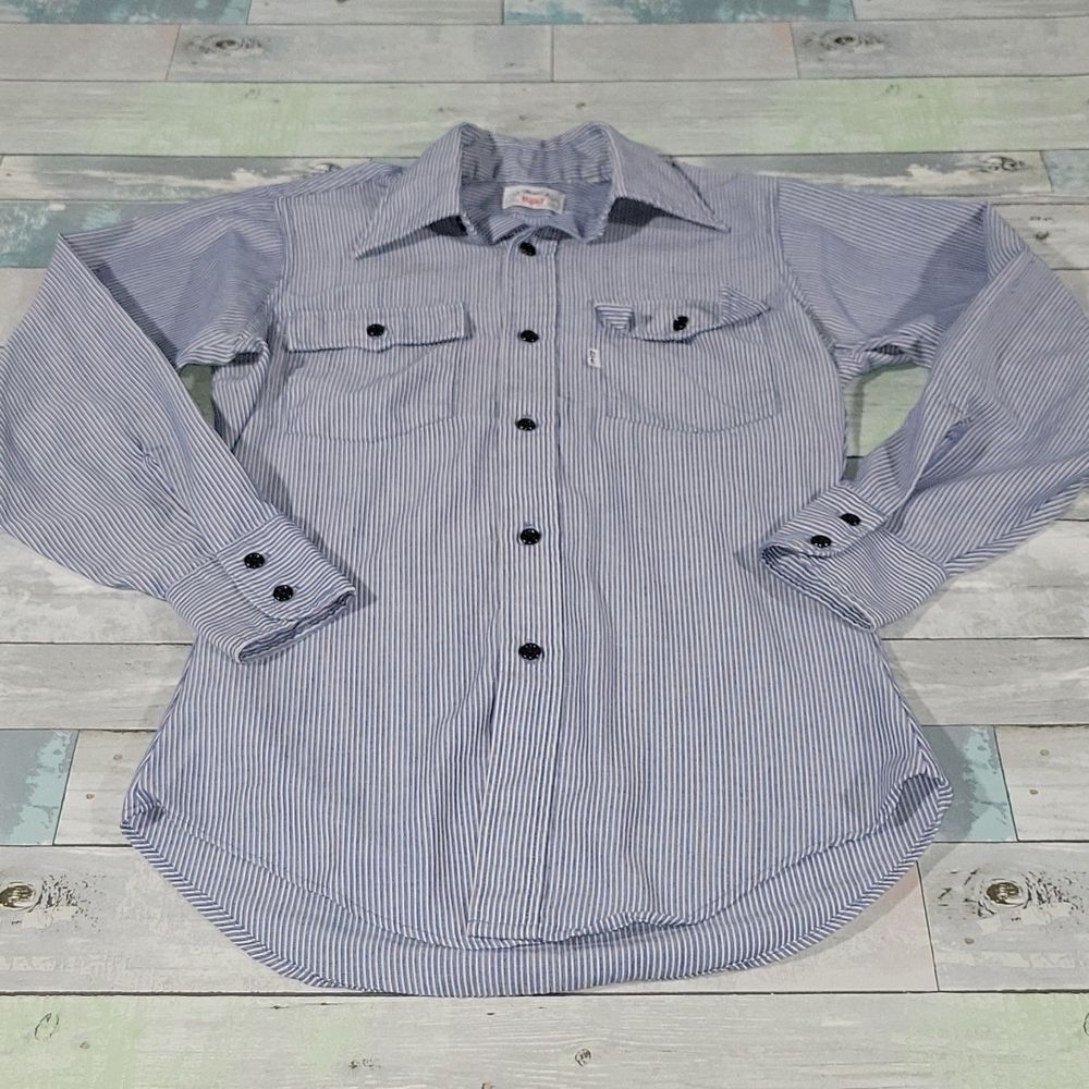 Vintage Levis Button Down Blue Striped Shirt Sz Small